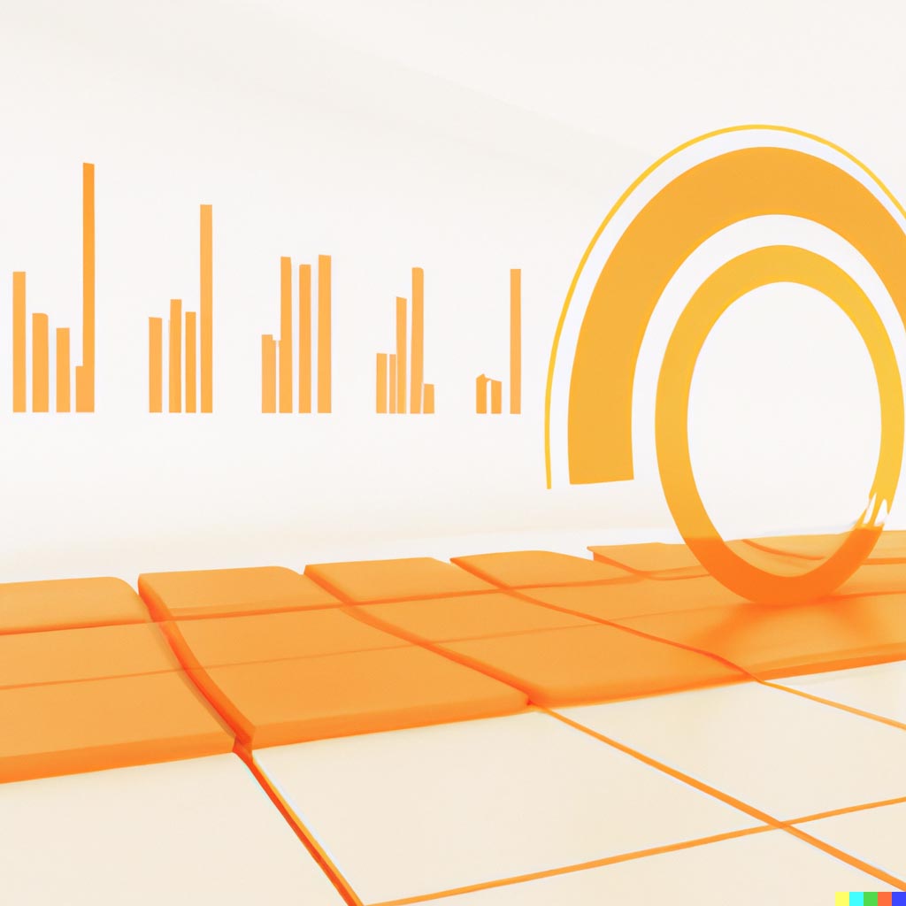 DALL·E prompt: orange area chart plot hologram UI floating in a bright white room, 3d render